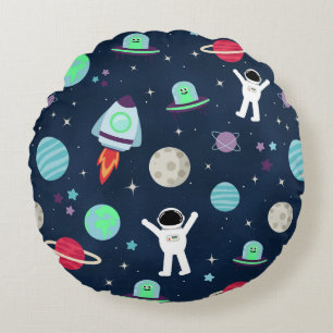 Astronauten Planeten Raketen und Aliens Rundes Kissen
