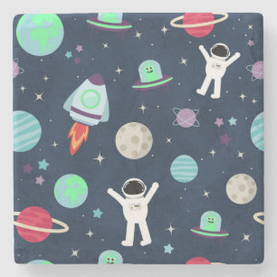Astronauten Planeten Raketen und Aliens Steinuntersetzer