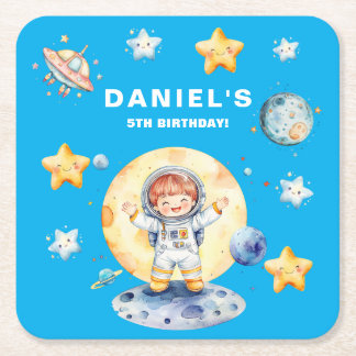 Astronauten Raumfahrt-Themed Custom Birthday Party Rechteckiger Pappuntersetzer