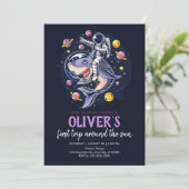 Astronauten reiten mit den Planeten im Weltraum ei Einladung (Stehend Vorderseite)