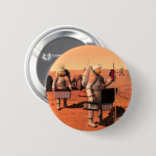 Astronauten richten Wetterausrüstung auf Mars ein. Button (Vorne & Hinten)