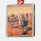 Astronauten richten Wetterausrüstung auf Mars ein. Ornament Aus Metall (Links)