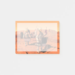 Astronauten richten Wetterausrüstung auf Mars ein. Post-it Klebezettel