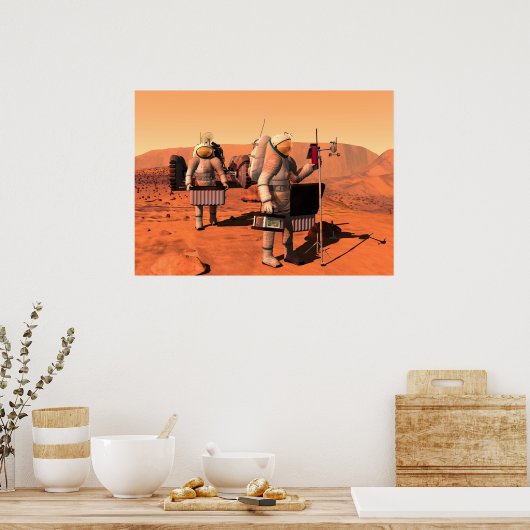 Astronauten richten Wetterausrüstung auf Mars ein. Poster (Küche)