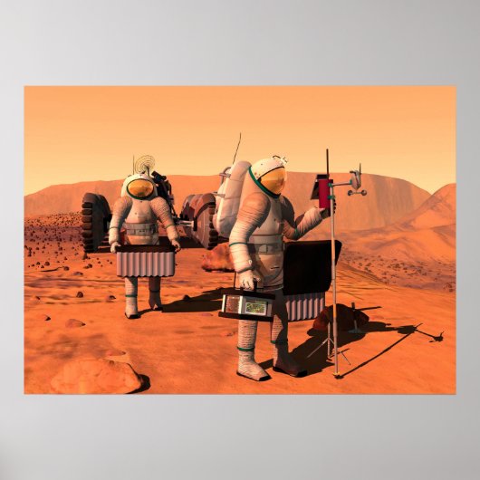 Astronauten richten Wetterausrüstung auf Mars ein. Poster (Vorne)