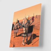 Astronauten richten Wetterausrüstung auf Mars ein. Quadratische Wanduhr (Winkel)