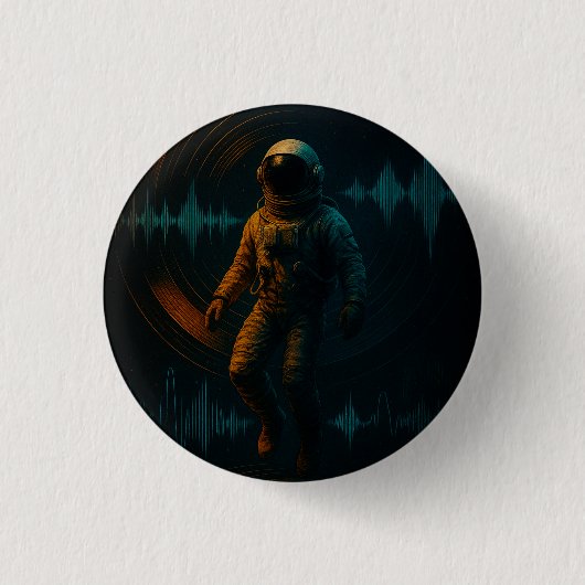 Astronauten schweben in Glitchwave Art und Weise Button (Vorderseite)