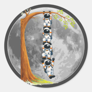 Astronauten-Teamwork-Baum Runder Aufkleber