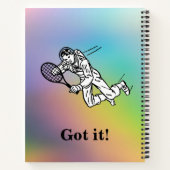 Astronauten-Tennisspieler mit Text Notizblock (Rückseite)