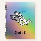 Astronauten-Tennisspieler mit Text Notizblock (Vorderseite)