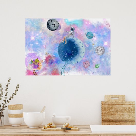 Astronauten und Planeten außerhalb des Universums Poster (Küche)