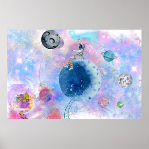 Astronauten und Planeten außerhalb des Universums Poster