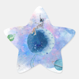 Astronauten und Planeten Stern-Aufkleber