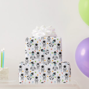 Astronauten- und Raketen-Weltraummuster Geschenkpapier