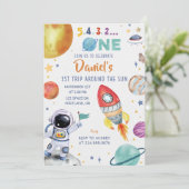 Astronauten Weltraum 1. Fahrt um die Sonne Einladung (Stehend Vorderseite)