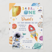 Astronauten Weltraum 1. Fahrt um die Sonne Einladung (Vorne/Hinten)