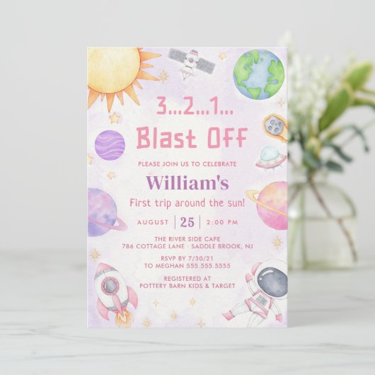 Astronauten Weltraum erste Reise um die Sonne zum Einladung (Stehend Vorderseite)