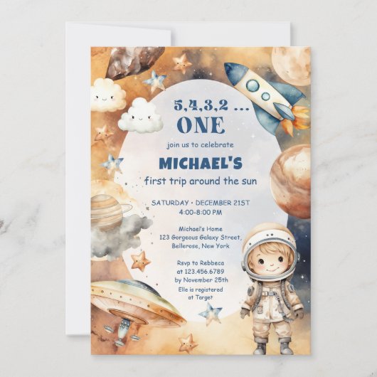 Astronauten Weltraum erste Reise um die Sonne zum  Einladung (Vorderseite)