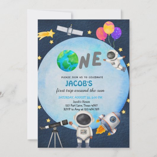 Astronauten Weltraum erste Reise um die Sonne zum Einladung (Vorderseite)