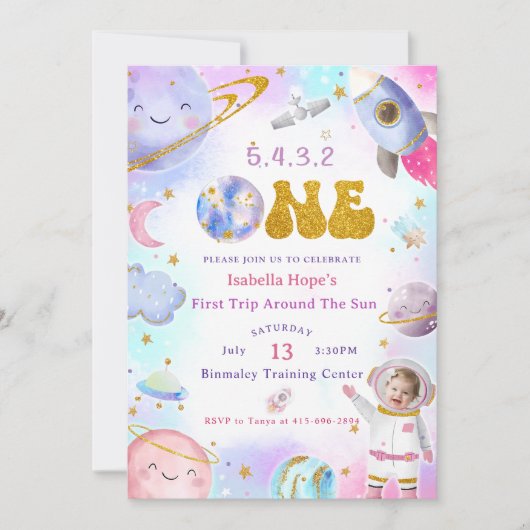 Astronauten Weltraum erste Reise um die Sonne zum Einladung (Vorderseite)