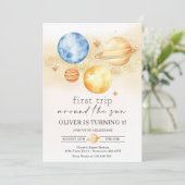 Astronauten Weltraum erste Reise um die Sonne zum Einladung (Stehend Vorderseite)