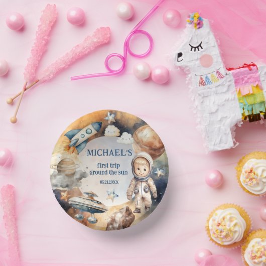 Astronauten Weltraum erste Reise um die Sonne zum Pappteller (Party)