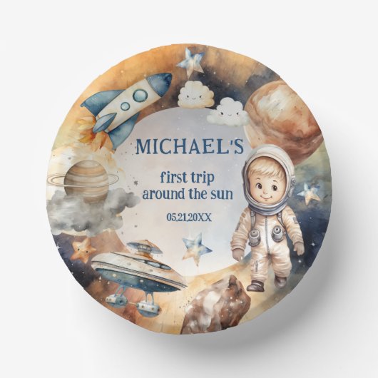 Astronauten Weltraum erste Reise um die Sonne zum  Pappteller (Vorderseite)