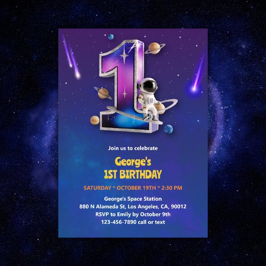 Astronauten Weltraum Themenjunge 1. Geburtstag Einladung