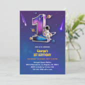 Astronauten Weltraum Themenjunge 1. Geburtstag Einladung (Stehend Vorderseite)