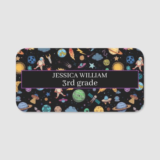Astronauten Weltraum, zurück zum Schulkind Namensschild (Vorderseite)