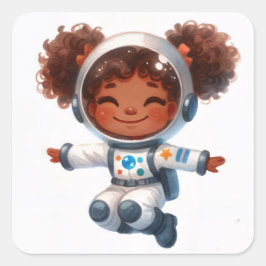 Astronautenamerikanisches Mädchen mit Afro Puffs Quadratischer Aufkleber