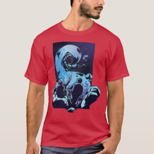 Astronautenastral-Kosmische Gestaltung des Schwarz T-Shirt