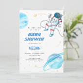 Astronautenbaby Dusche Einladung (Stehend Vorderseite)