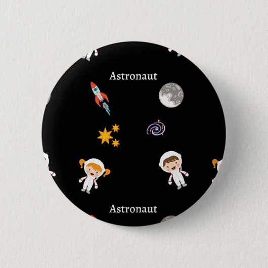 Astronautenberufsmuster auf schwarz button (Vorderseite)