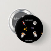 Astronautenberufsmuster auf schwarz button (Vorne & Hinten)
