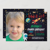 Astronautenexplosion aus dem Foto Einladung (Vorne/Hinten)