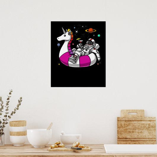 Astronautenfahrer Unicorn Float Space Pool Party Poster (Küche)