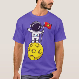 Astronautenflagge auf dem Cartoon des Mondes T-Shirt
