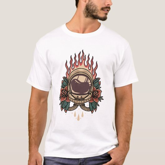 Astronautenhut Rose flattern Tätowierdesign T-Shirt (Vorderseite)