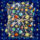 Astronautenjunge personalisieren das Namensraumsch Geschenkpapier Set