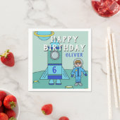 Astronautenjunge und Rakete auf dem Mond - Geburts Serviette (Beispiel)