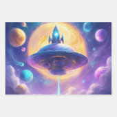 Astronautenjunges Mädchen in Weltraumraketen 3 Geschenkpapier Set (Vorderseite 2)