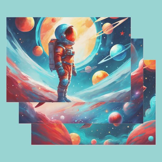 Astronautenjungs Geburtstagsraketenraumschiff 3 Geschenkpapier Set