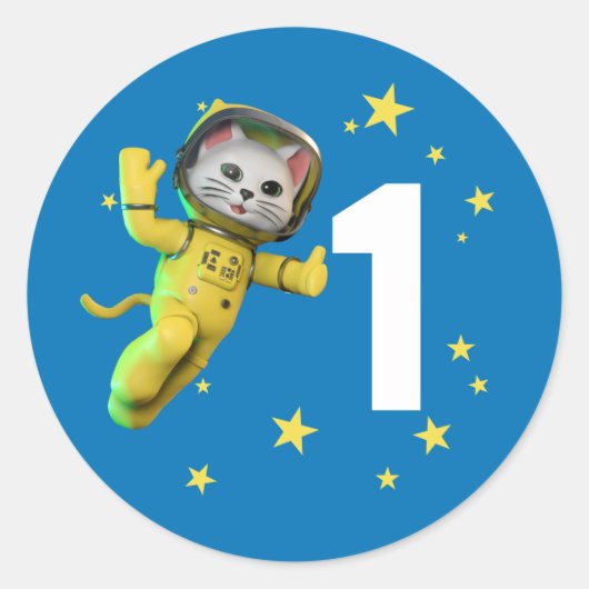 Astronautenkatze Birthday Classic Round Sticker (Vorderseite)