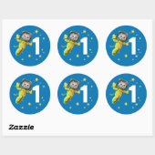 Astronautenkatze Birthday Classic Round Sticker (Blatt)