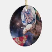 Astronautenkatze, die eine Pizzasuppe jagt Keramik Ornament (Rechts)