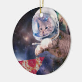 Astronautenkatze, die eine Pizzasuppe jagt Keramik Ornament (Links)