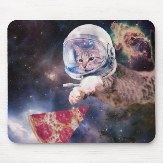 Astronautenkatze, die eine Pizzasuppe jagt Mousepad (Vorne)