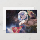 Astronautenkatze, die eine Pizzasuppe jagt Postkarte (Vorne/Hinten)