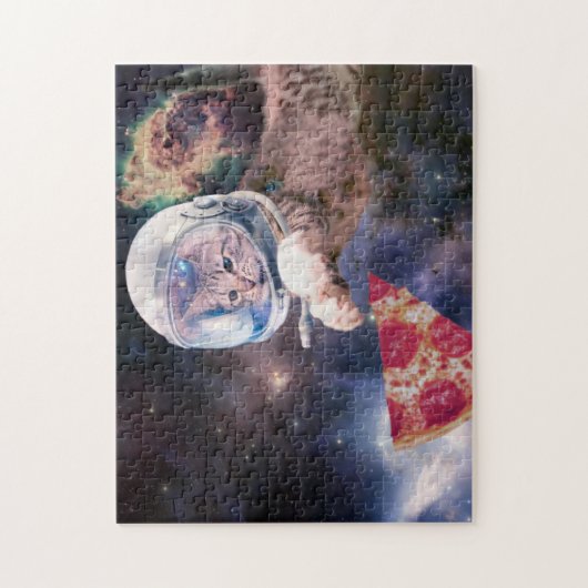 Astronautenkatze, die eine Pizzasuppe jagt Puzzle (Vertikal)